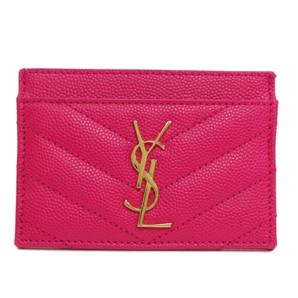 YVES SAINT LAURENT Pink Leather Card Holder - Picture 1 of 11